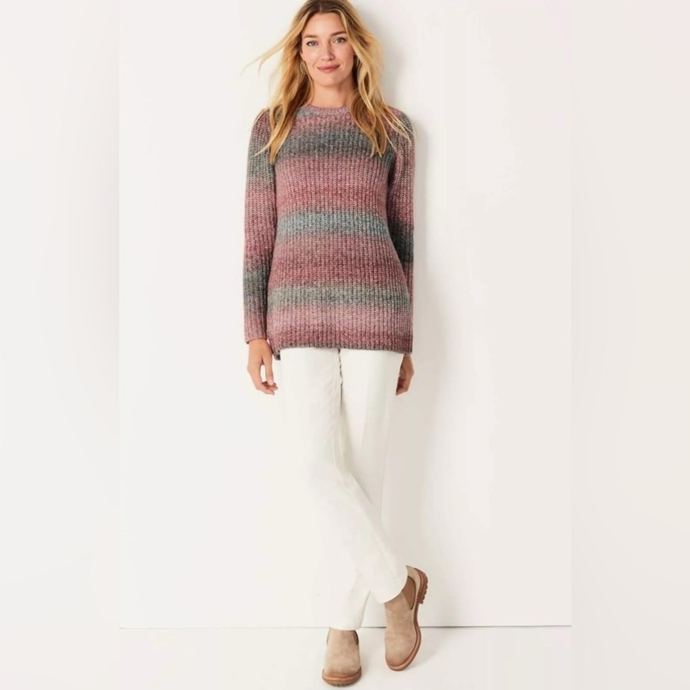 J.Jill Striped Ombré Crew Neck Rib Knit Sweater Cotton Blend Casual Travel NWT L